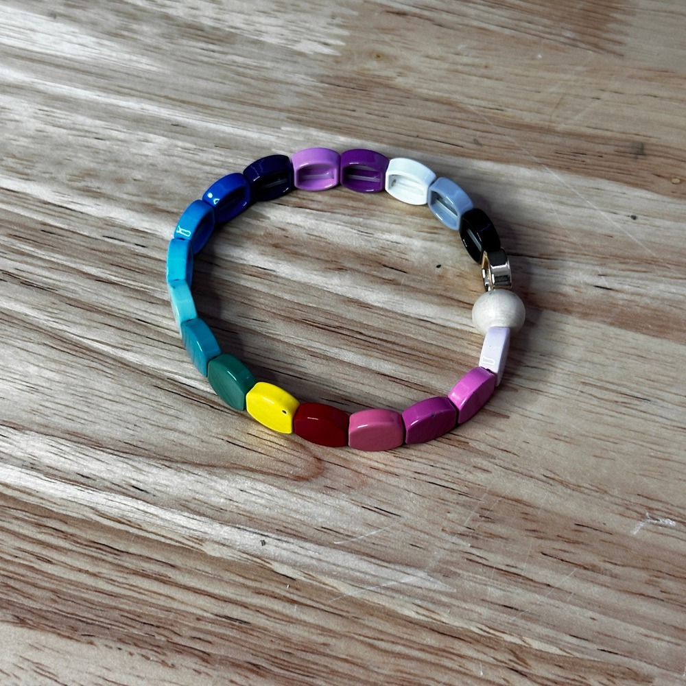Handcrafted Multicolor Enamel Tile Stretch Bracelet Rainbow Square Bead Elastic